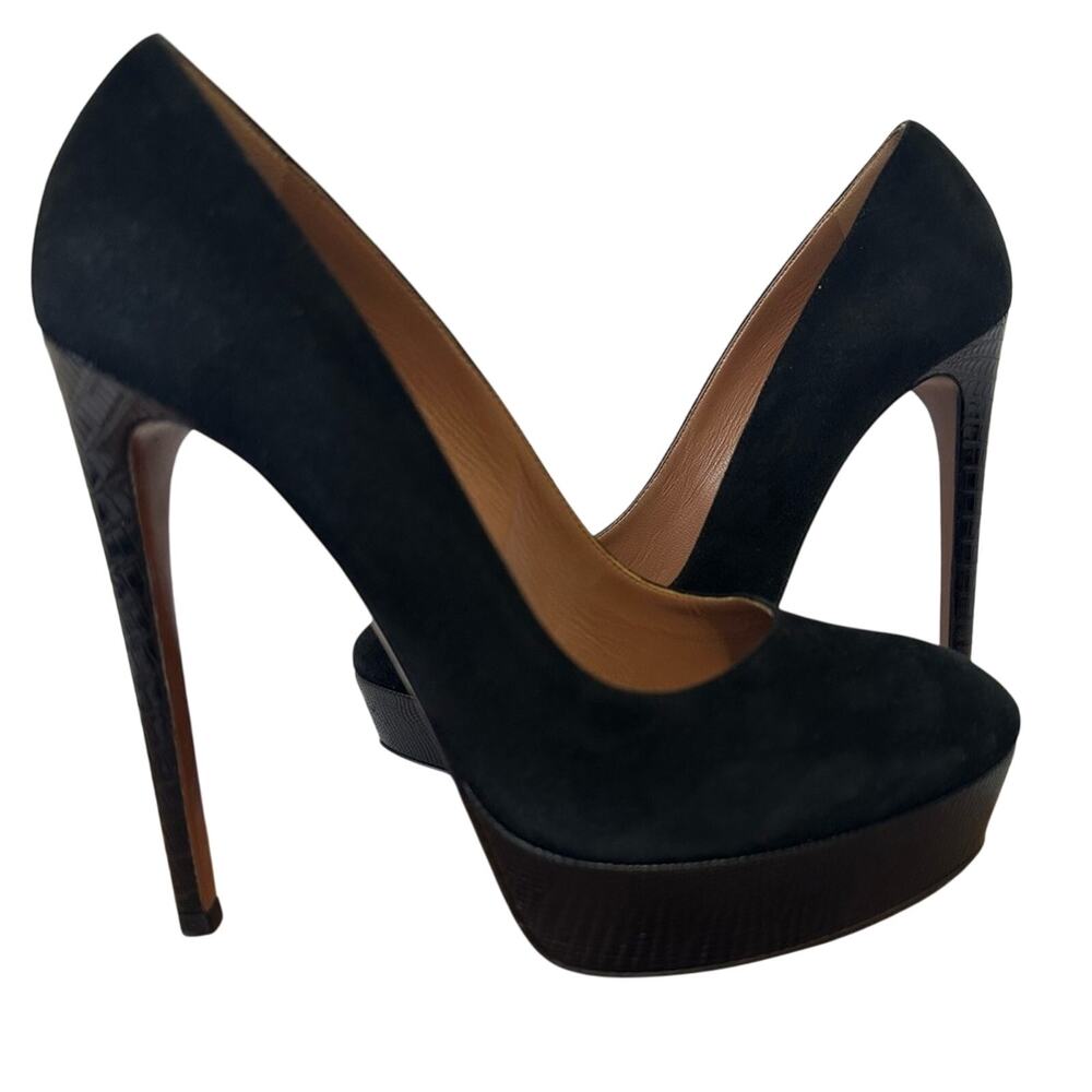 Alaïa Suede Stiletto Pumps Black size EU 38.5 Croc Leather Platform